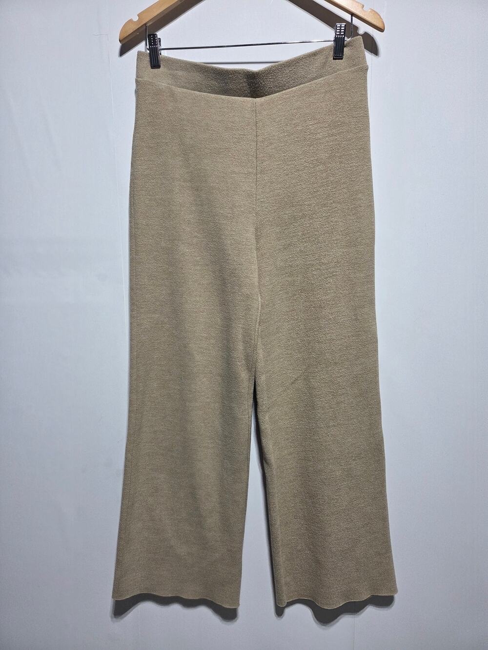 Zara Woman's Tan Knit Wide Leg Casual Loungewear Pants Size Large